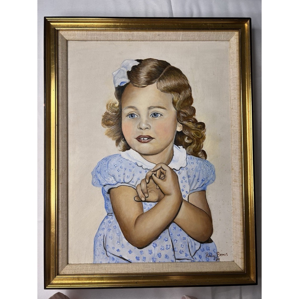Polly Bemis Original Child Portrait Painting on Canvas Signed 1994 Framed 14x18